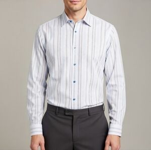 Mission Men's Striped Button Down Dress Shirt Blue White Collared Size XL